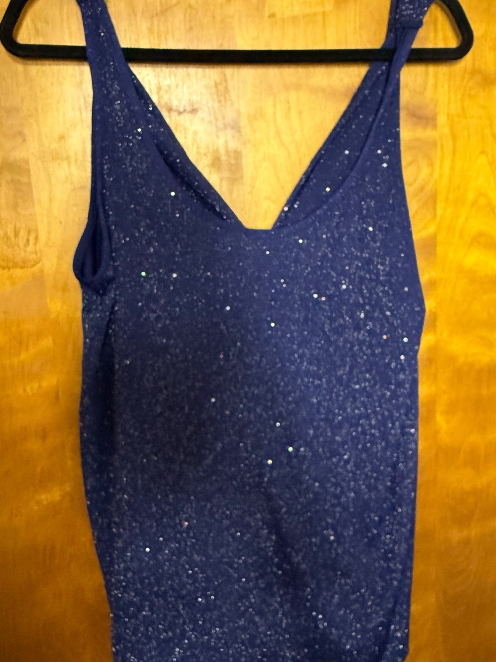 Blue Sparkly Cowl Back Tank Top Sleeveless Glitter Party Top - Picture 2 of 2